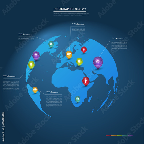 world map with abstract crystal pointers, infographic template