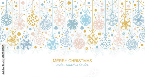 Seamless snowflake garland border isolated on white background  Christmas design. Vector illustration  merry xmas flake header or banner  wallpaper or backdrop decor