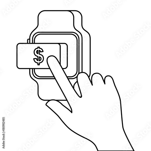 smart watch with hand and finger pointing at pay button business payment vector illustration