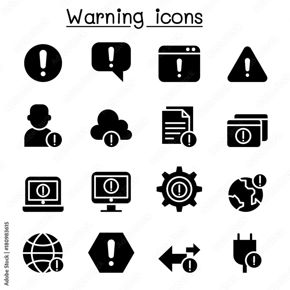 Fototapeta premium Warning, Caution, Danger , Notification icon set