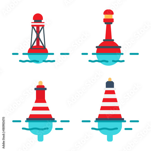 Striped Buoys in Water Isolated Illustrations Set