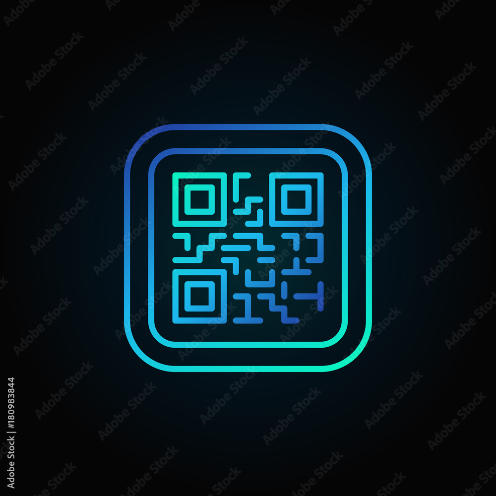 Blue QR Code modern vector linear icon on dark background Blue QR Code modern vector linear icon on dark background
