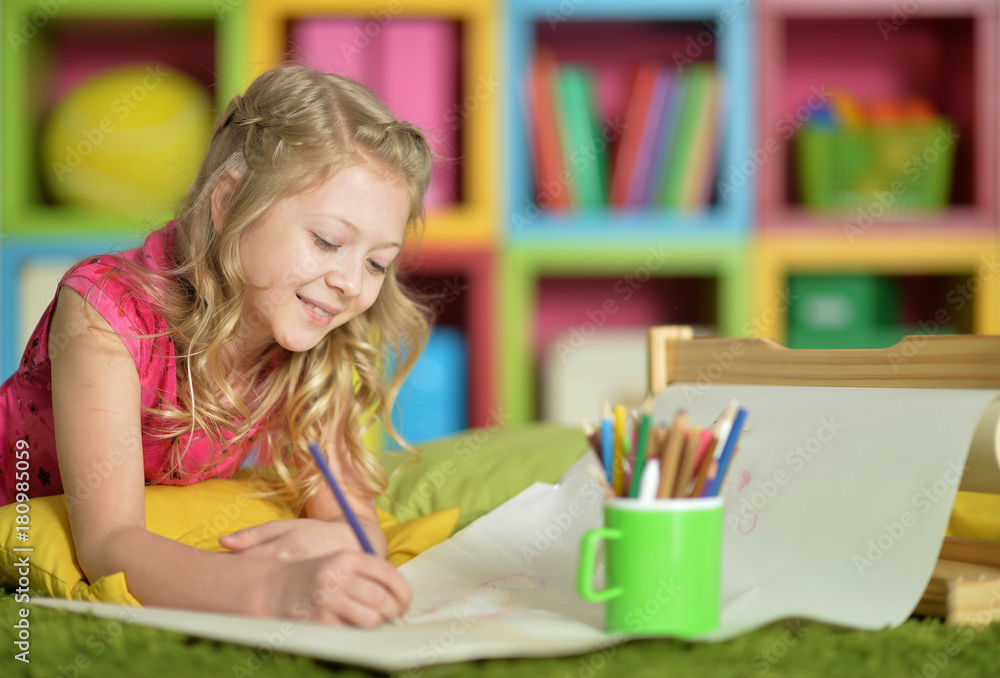  girl drawing  at home
