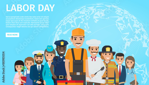 Labor Day Flat Vector Web Banner with Professions