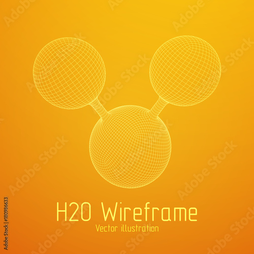 Wireframe Mesh H2O Water Molecule. Connection Structure. Low poly vector illustration. Science and medical healthcare concept © newb1