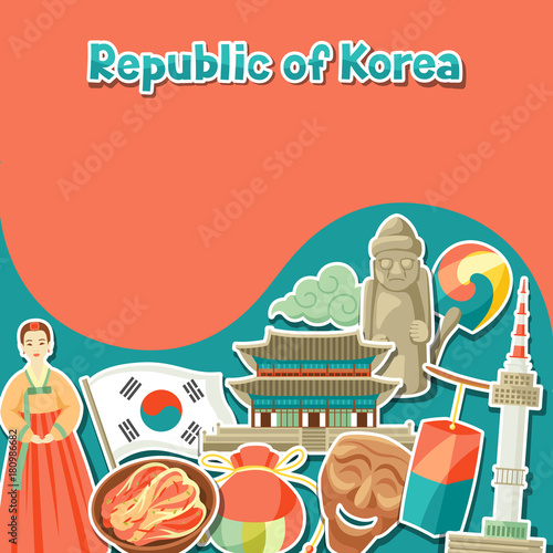 Korea background design. Korean traditional sticker symbols and objects