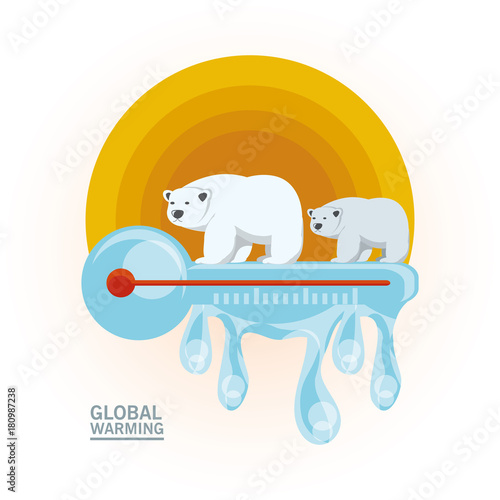 global warming with polar bear icon colorful design vector illustration