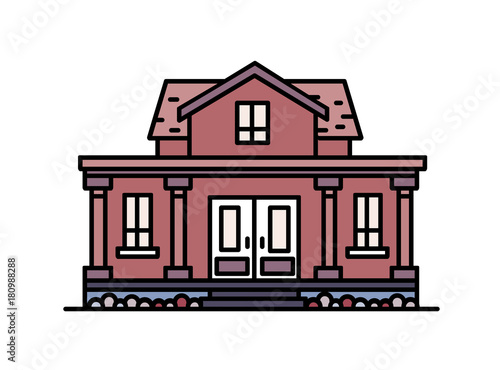 Two-story suburban house with porch and columns built in elegant classic arch...