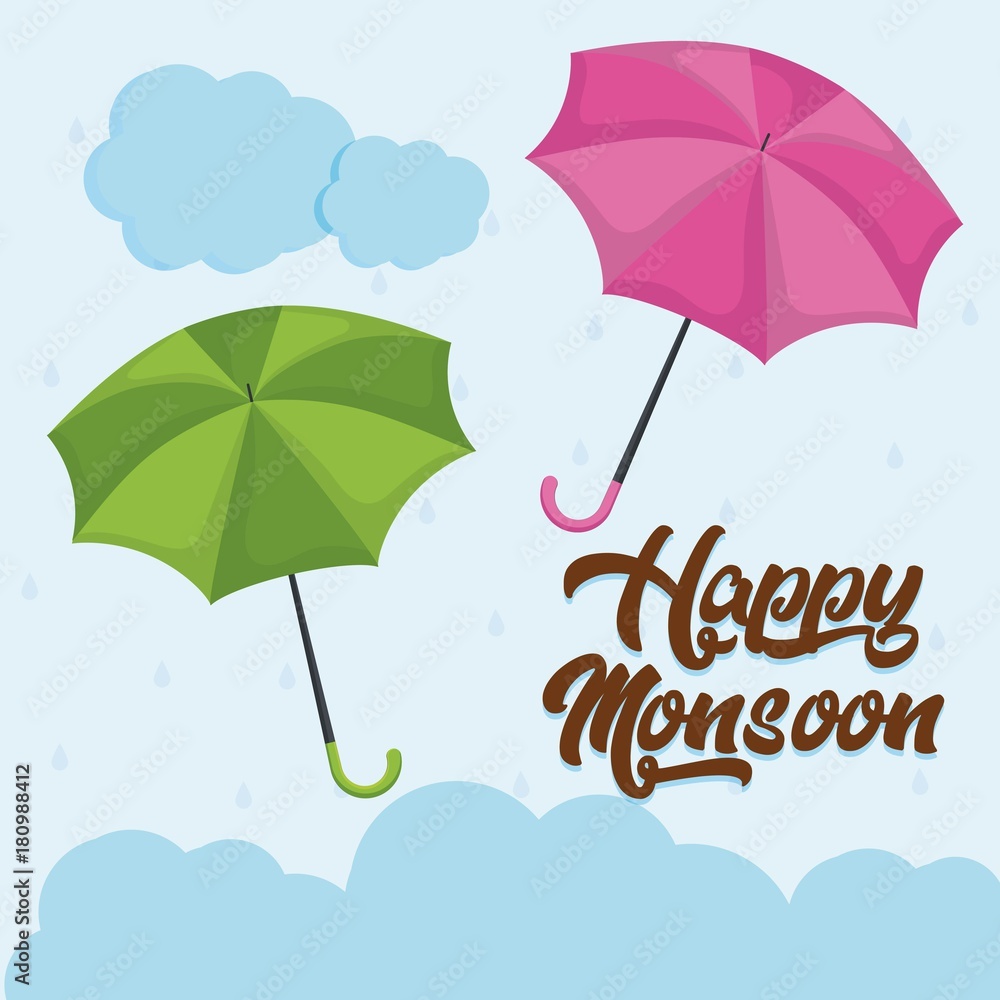 happy monsoon design with colorful umbrellas icon over blue background vector illustration happy monsoon design with colorful umbrellas icon over blue background vector illustration