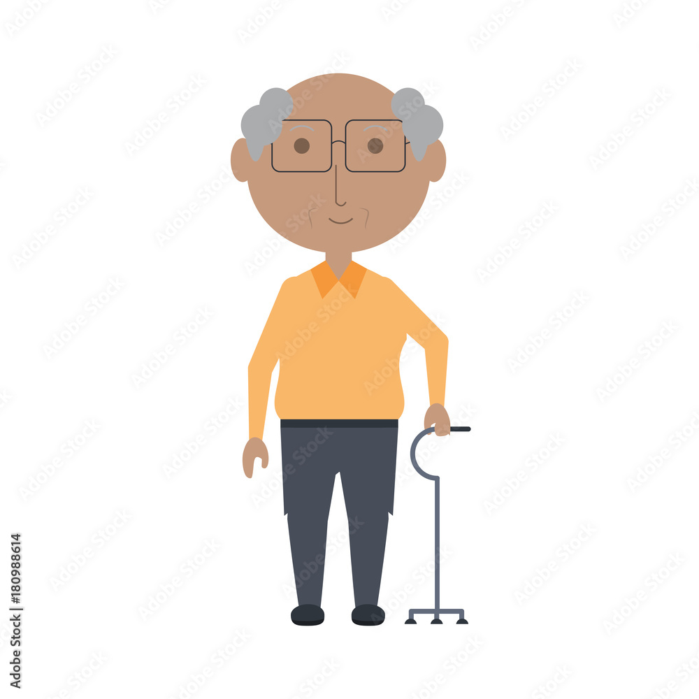 elderly man with a walking stick icon over white background colorful design vector illustration