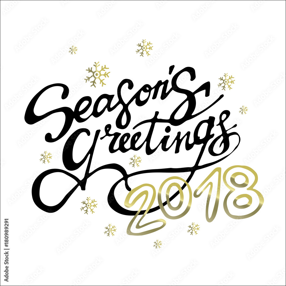 Hand drawn doodle lettering - Happy new 2018 year! Merry Christmas! Seasons Greetings!
