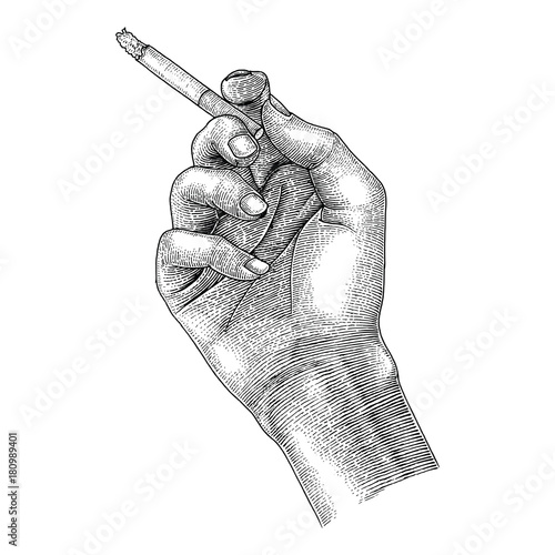Hand holding cigarette,Smoking cigarette drawing vintage style