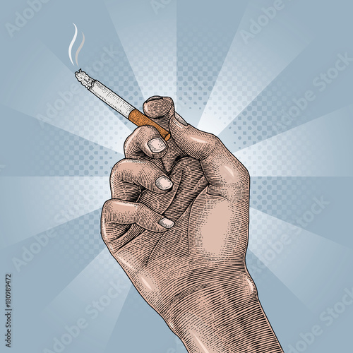 Hand holding cigarette,Smoking cigarette drawing vintage style
