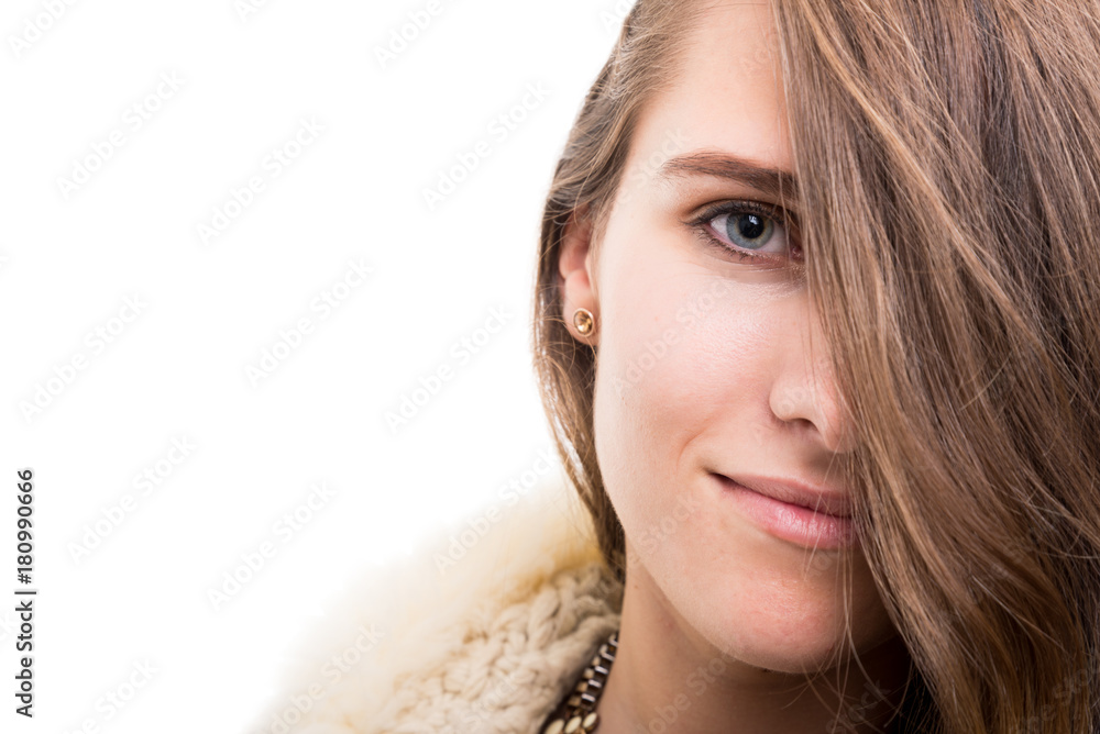 Beautiful fashion hipster girl in closeup view Beautiful fashion hipster girl in closeup view