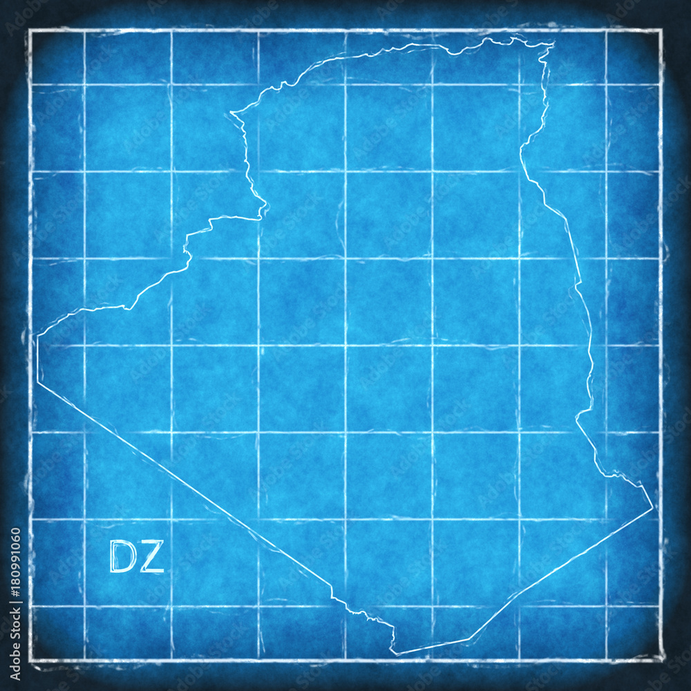 Algeria map blue print artwork illustration silhouette Algeria map blue print artwork illustration silhouette