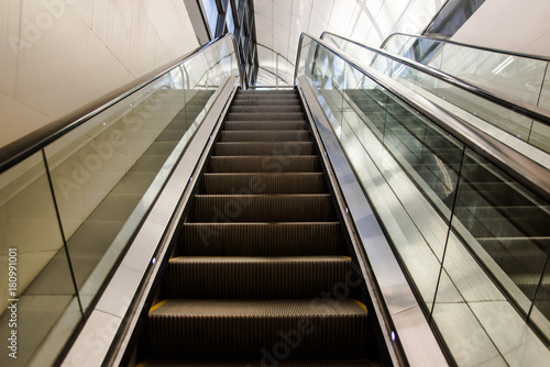 Escalator in modern building or business center of a city