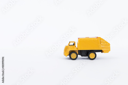 Yellow truck isolate on white background, plastic truck toy