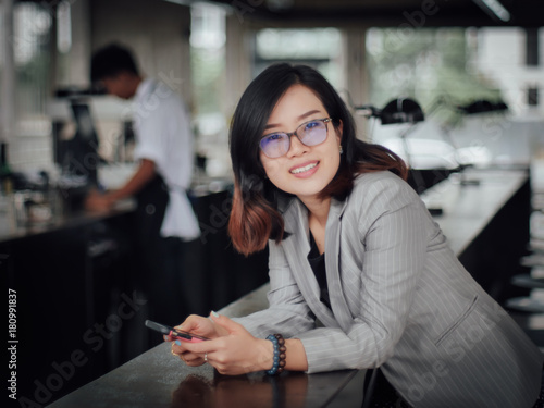 Asian business woman happy and smile concept success work