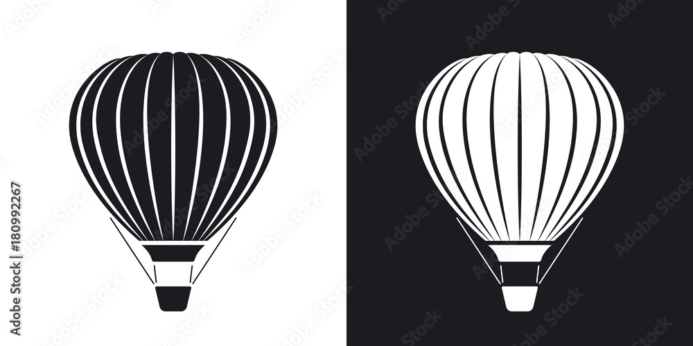 Fototapeta premium Vector hot air balloon icon. Two-tone version on black and white background