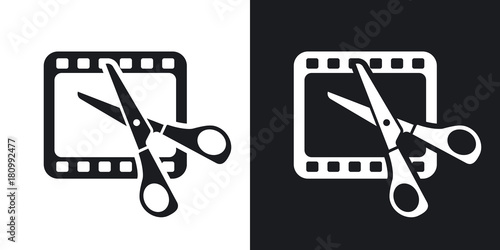 Vector video editing icon. Two-tone version on black and white background photo