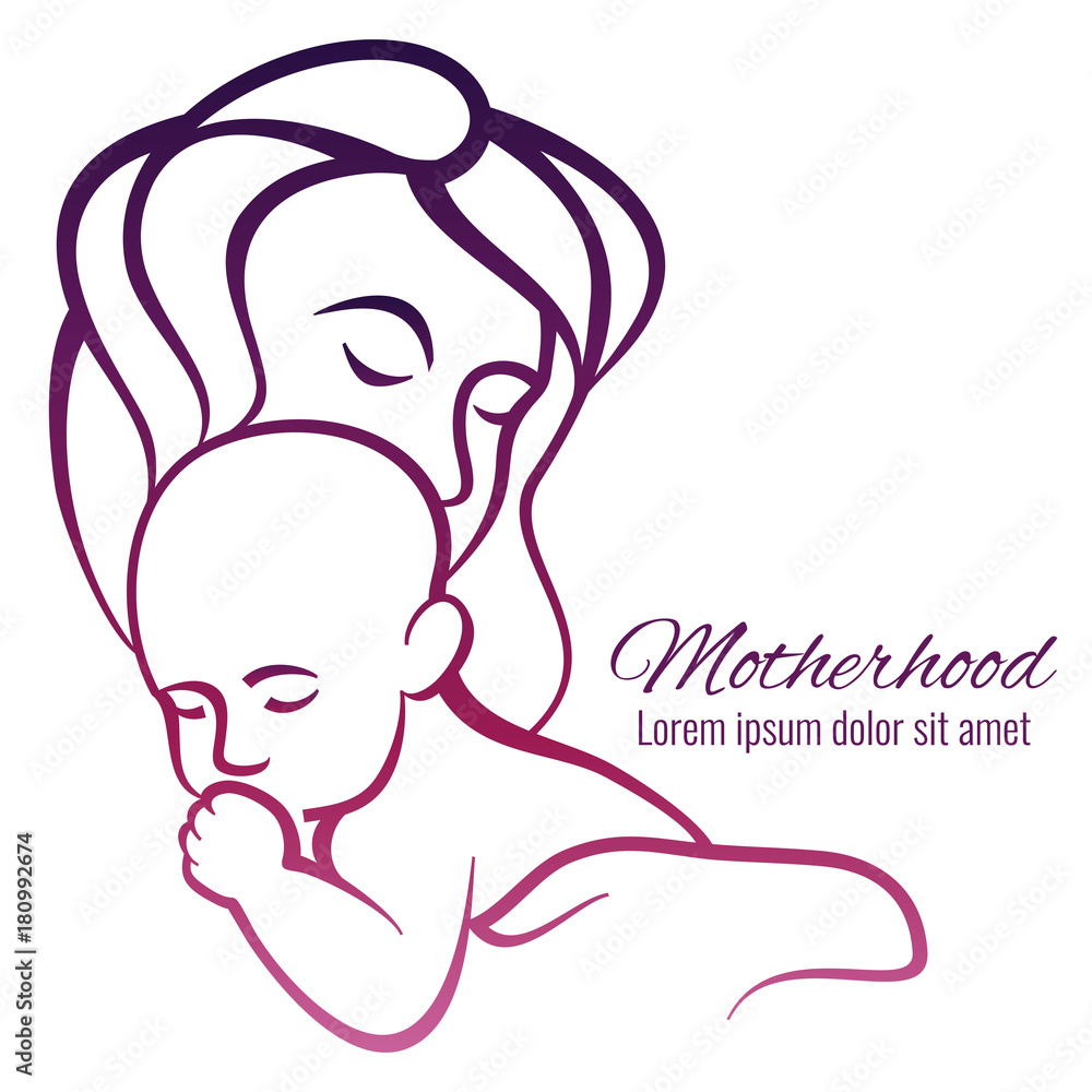 Mom and baby colorful silhouette - motherhood emblem Mom and baby colorful silhouette - motherhood emblem
