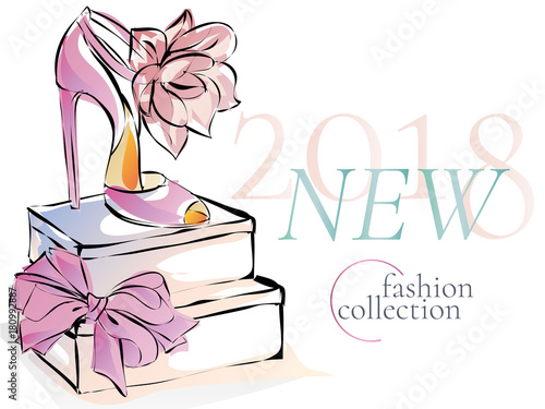 Fashion shoes new collection advertising promo banner, online shopping social media ads web template with beautiful heels. Vector illustration clipart