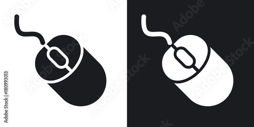Vector computer mouse icon. Two-tone version on black and white background