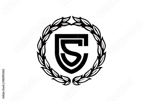 Shield Letter CS with Circle Leafs Clip-art Icon Symbol Logo