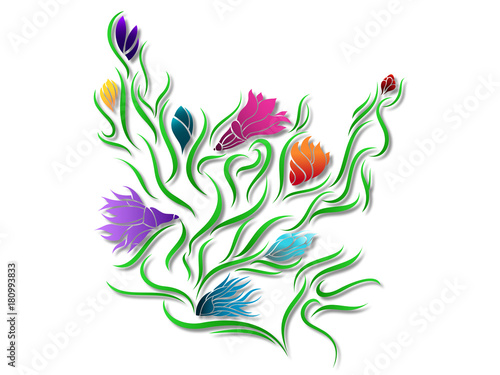 Fototapeta Naklejka Na Ścianę i Meble -  Abstract Flower Digital Illustration - Colorful Floral Design Pattern 