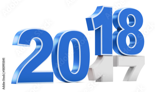 New year plastic blue numbers 2018 on a white background. 3d rendering.