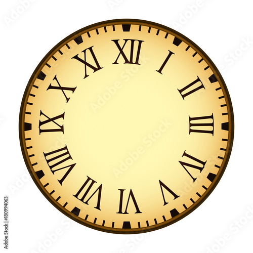 Obraz na płótnie Vintage Clock, Empty Clockface with Roman Letters in Brown Colors - Isolated Graphic Design, Digital Illustration w salonie