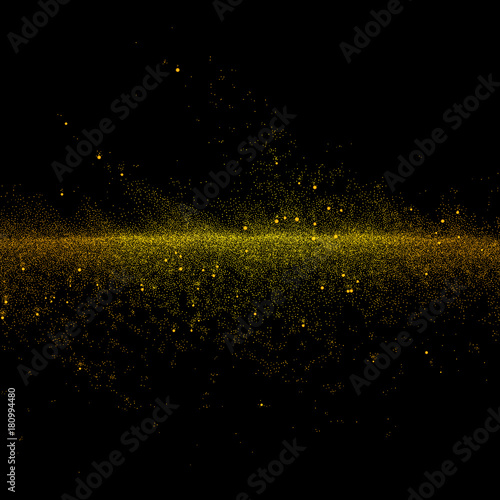 Golden sky. Abstract stardust smokey wave particles. Nano dynamic flow with particles gold heaven or space. Vector illustration.