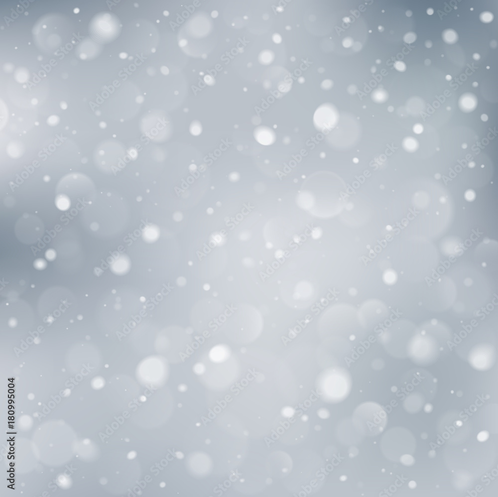 white winter background with snowflakes and bokeh lights, vector illustration