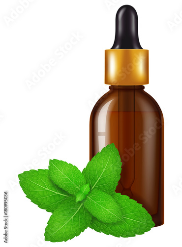 Flask of peppermint oil. Vector illustration.