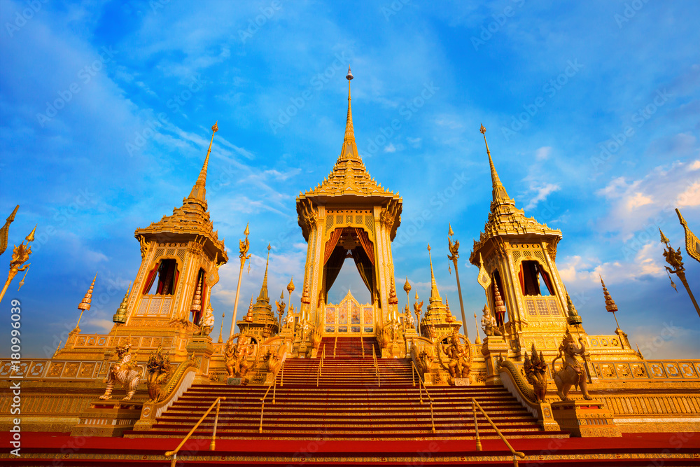 Fototapeta premium The royal crematorium of His Majesty late King Bhumibol Adulyadej in front of the Grand Palace at Sanam Luang, Bangkok, Thailand