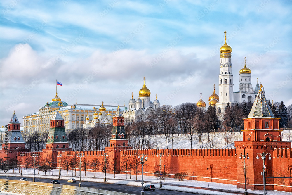 View on Moscow Kremlin in winter, Russia