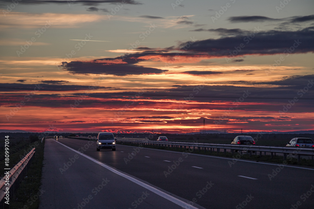 Fototapeta premium Sunset in the highway