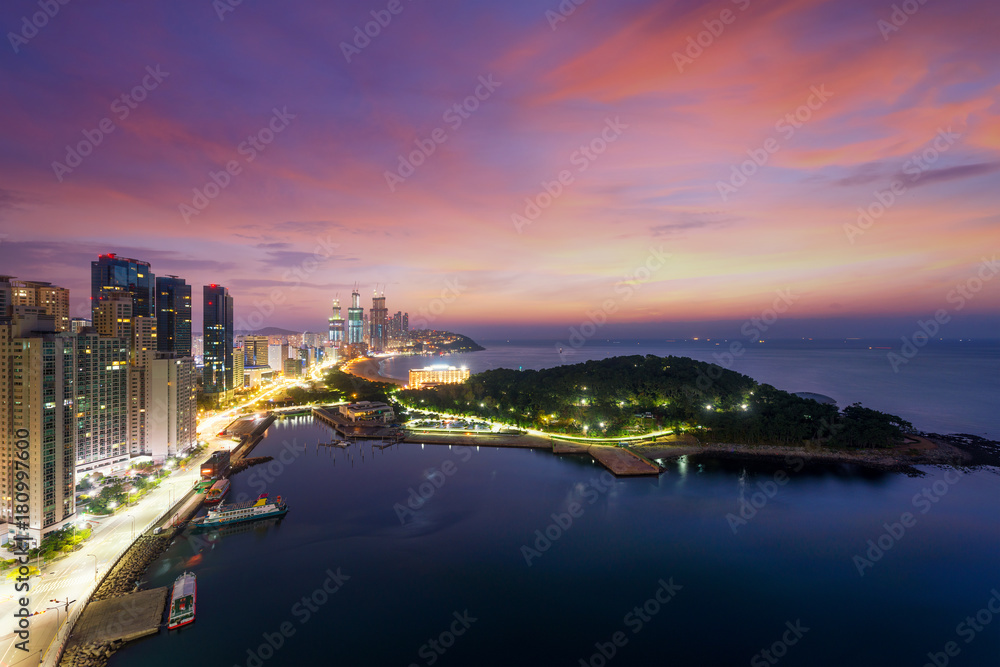 Fototapeta premium Night view of Haeundae beach. Haeundae beach is Busan's most popular beach in South Korea.