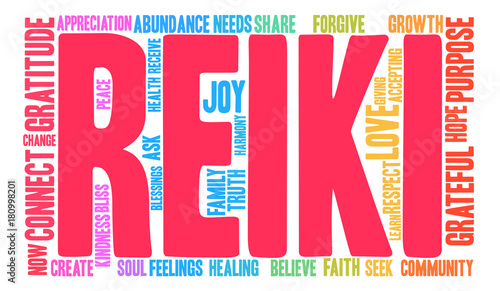 Reiki Word Cloud on a white background. 