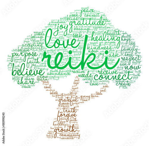 Reiki Word Cloud on a white background. 