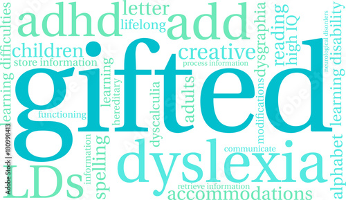 Gifted with Learning Difficulties Word Cloud on a white background. 