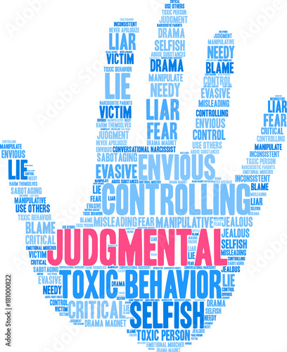 Judgmental Word Cloud on white background. 