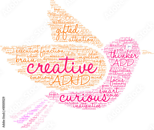 Creative ADHD Word Cloud on a white background. 
