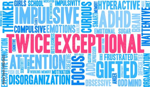 Twice Exceptional ADHD Word Cloud on a white background. 