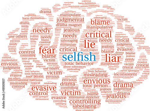 Selfish Word Cloud on a white background.