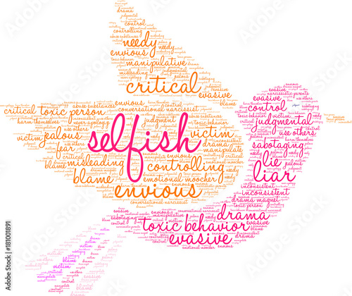 Selfish Word Cloud on a white background. 