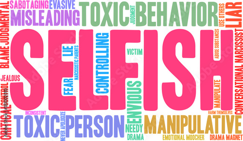 Selfish Word Cloud on a white background. 
