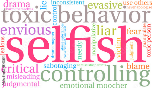 Selfish Word Cloud on a white background. 