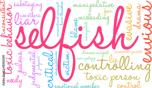 Selfish Word Cloud on a white background. 