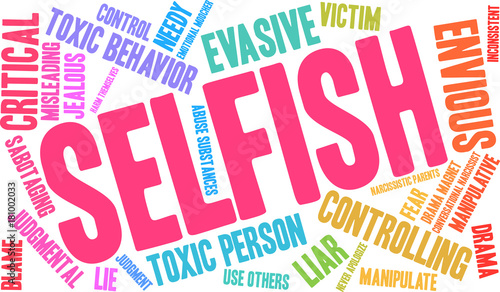 Selfish Word Cloud on a white background. 